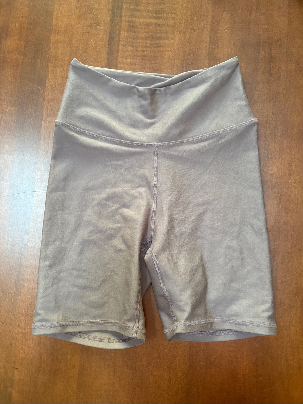 Balance Collection High-Waist Athletic Bike Shorts in Taupe ladies medium